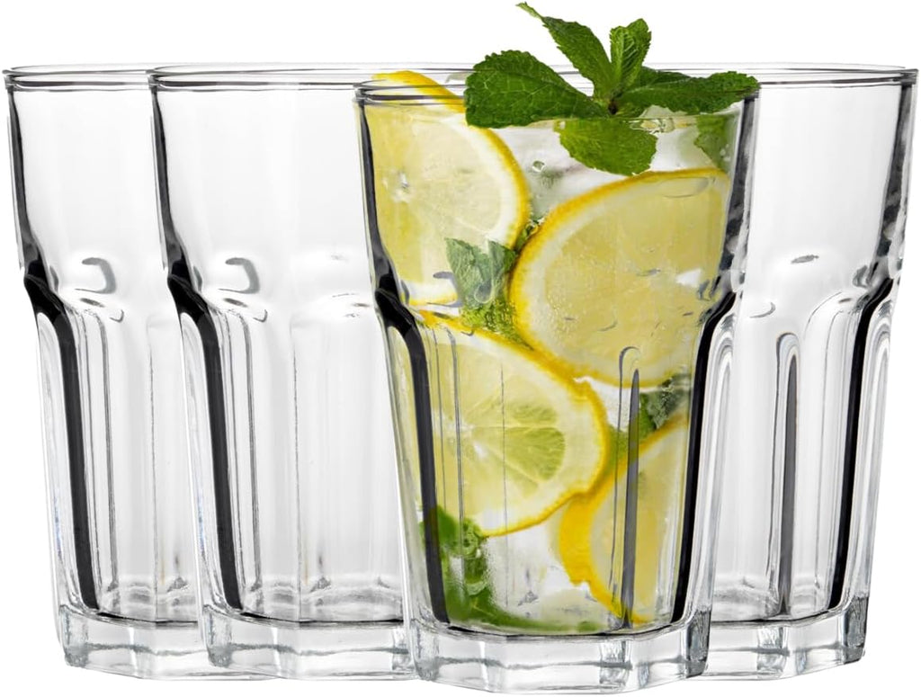 Premier Housewares Luxor Glass Tumblers Set of 4 – 360ml Clear Drinking Glasses – Highball Water Juice Glass Cups – Dishwasher Safe Everyday Kitchen Glassware 8 x 8 x 12 cm