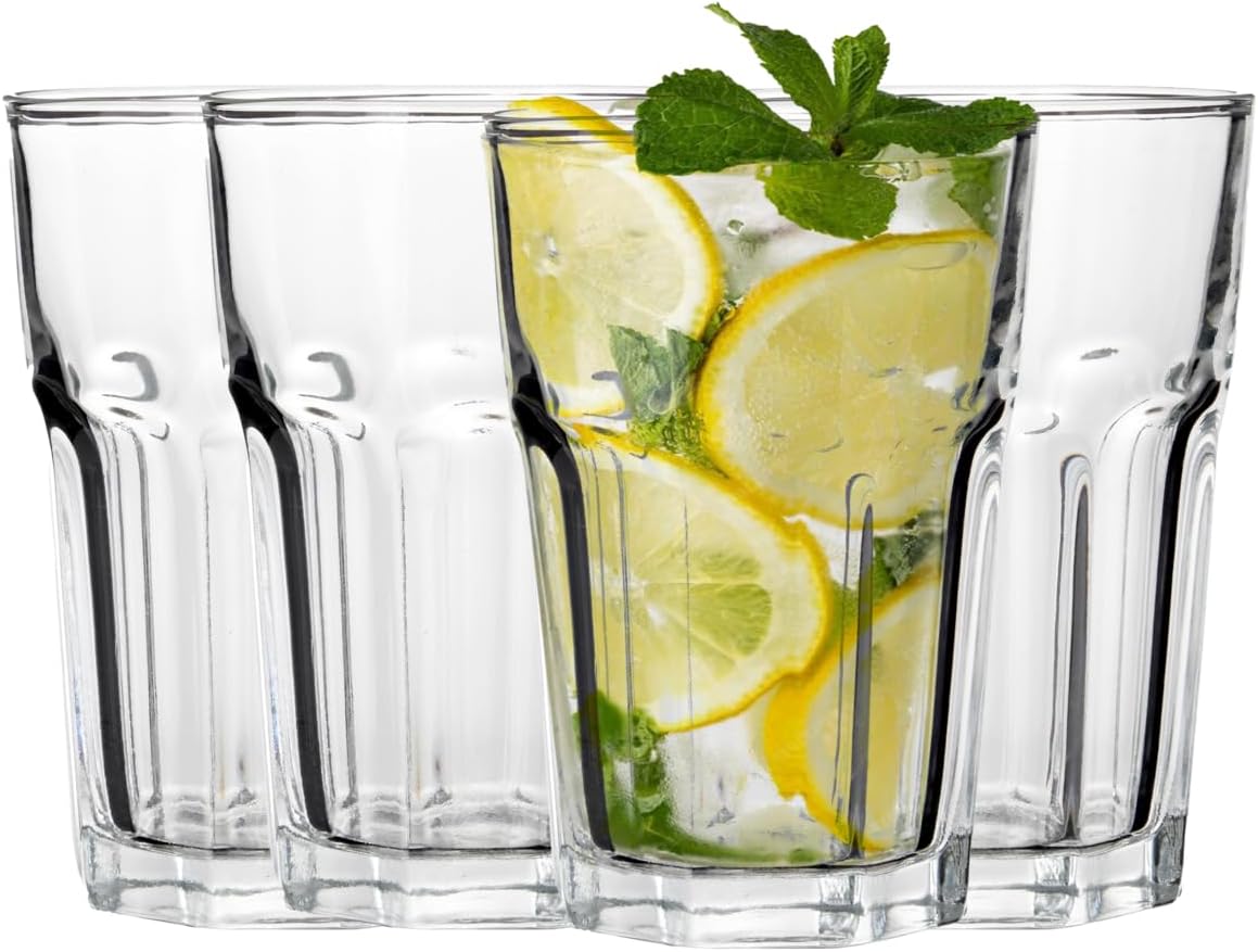 Premier Housewares Luxor Glass Tumblers Set of 4 – 360ml Clear Drinking Glasses – Highball Water Juice Glass Cups – Dishwasher Safe Everyday Kitchen Glassware 8 x 8 x 12 cm