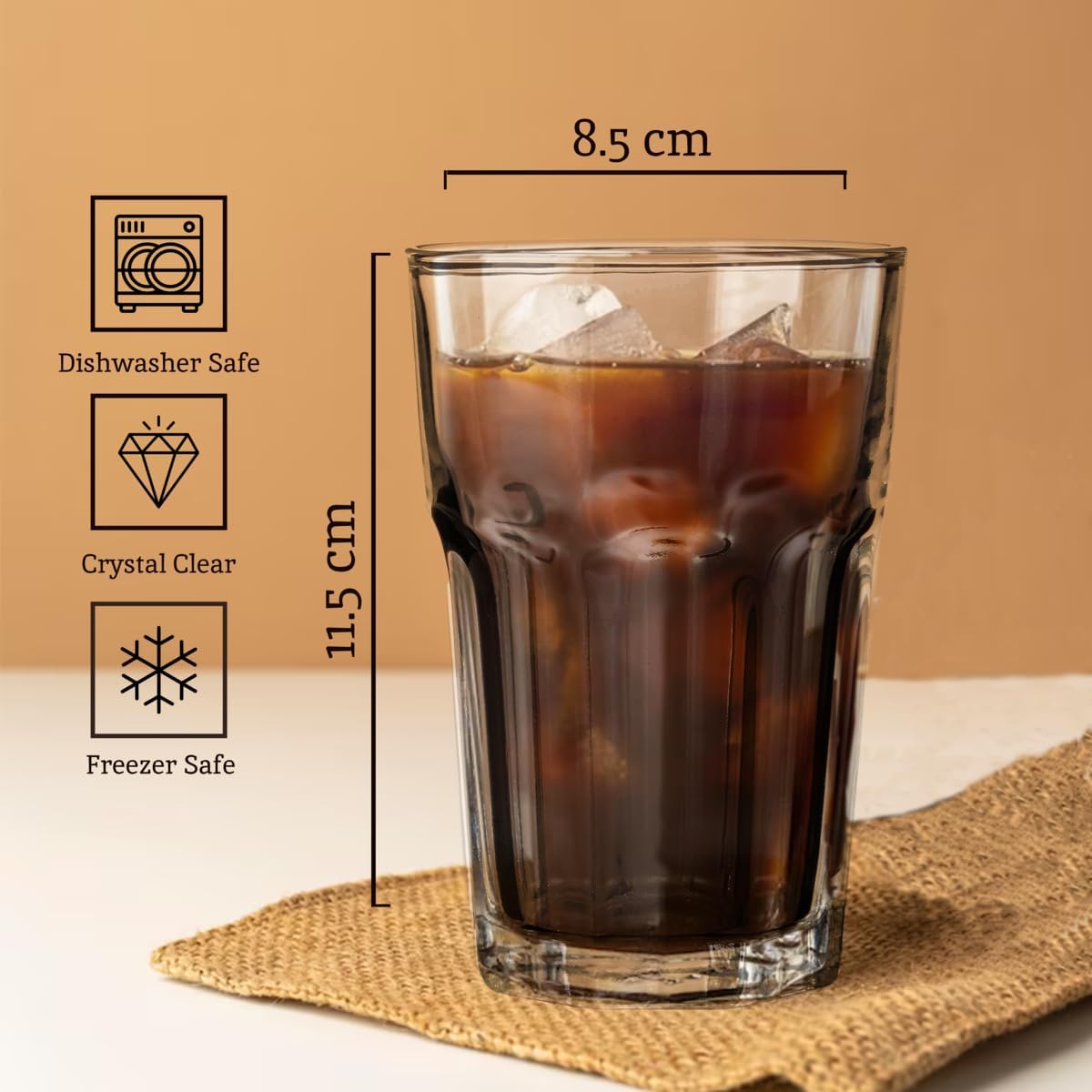 Premier Housewares Luxor Glass Tumblers Set of 4 – 360ml Clear Drinking Glasses – Highball Water Juice Glass Cups – Dishwasher Safe Everyday Kitchen Glassware 8 x 8 x 12 cm