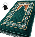 Prayer Rug Muslim Mat Islamic - Padded very Thick Prayer Rug Sajadah for Men Women with Islam Prayer Beads for Eid Travel Ramadan, Soft and Luxury (Royal Blue)