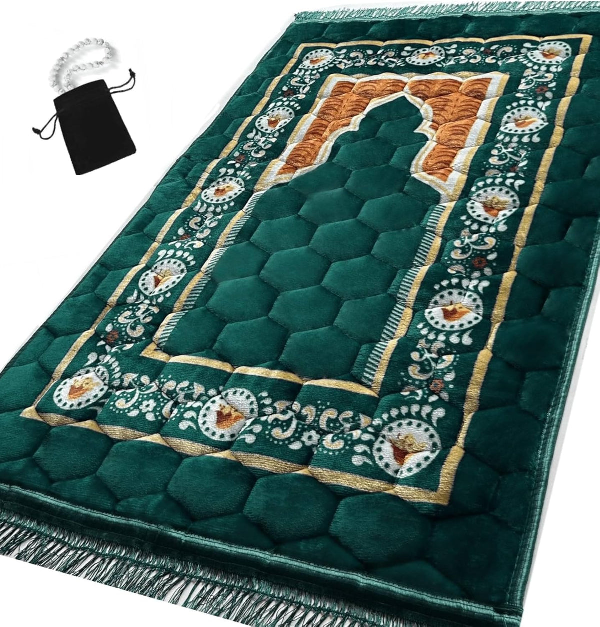 Prayer Rug Muslim Mat Islamic - Padded very Thick Prayer Rug Sajadah for Men Women with Islam Prayer Beads for Eid Travel Ramadan, Soft and Luxury (Royal Blue)