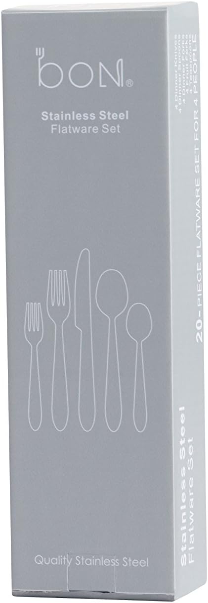 Bon Camisole 20-Piece Stainless Steel Flatware Silverware Cutlery Set, Include Knife/Fork/Spoon, Dishwasher Safe, Service for 4